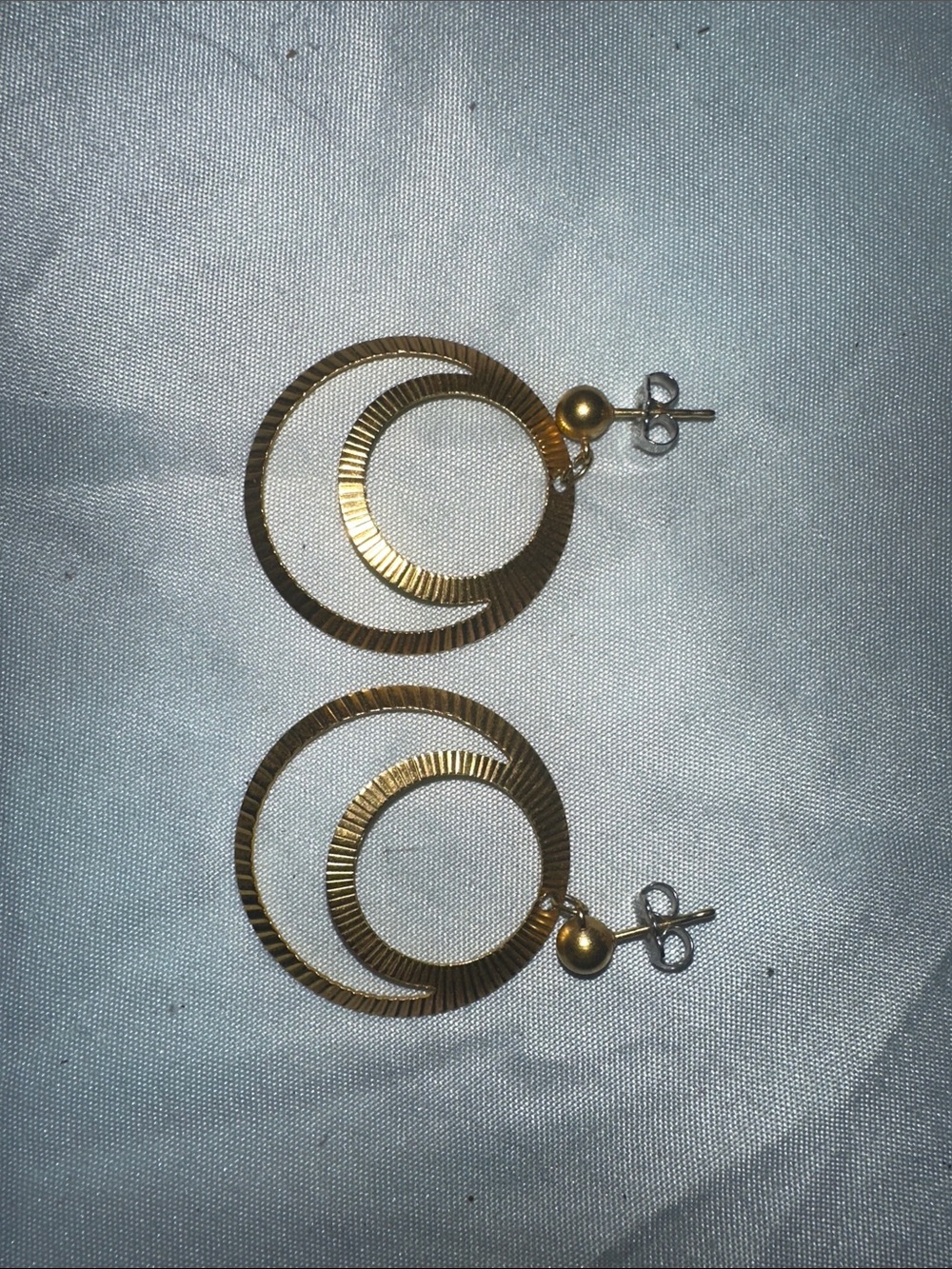 Gold Double Hoop Textured Drop Earrings - Women Jewelry